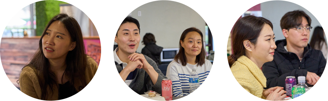 튜터와의 만남에서 대화중인 링글 고객들.